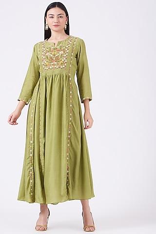 avocado green embroidered tunic