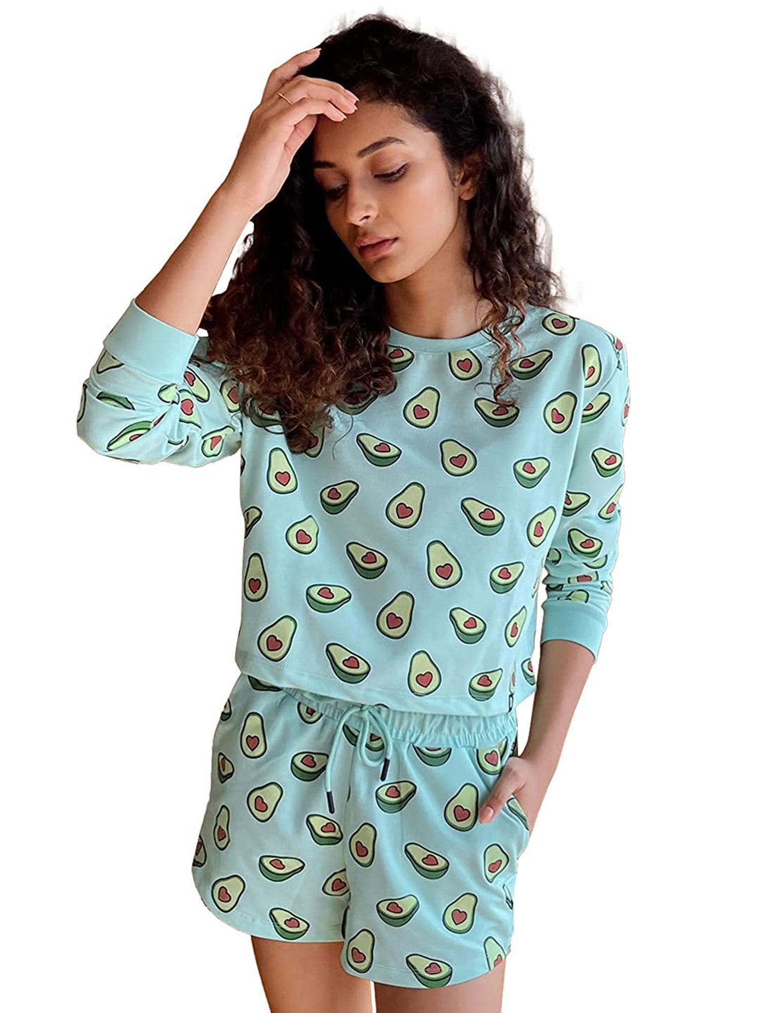 avocado love set graphic printed green co-ord sets (set of 2)