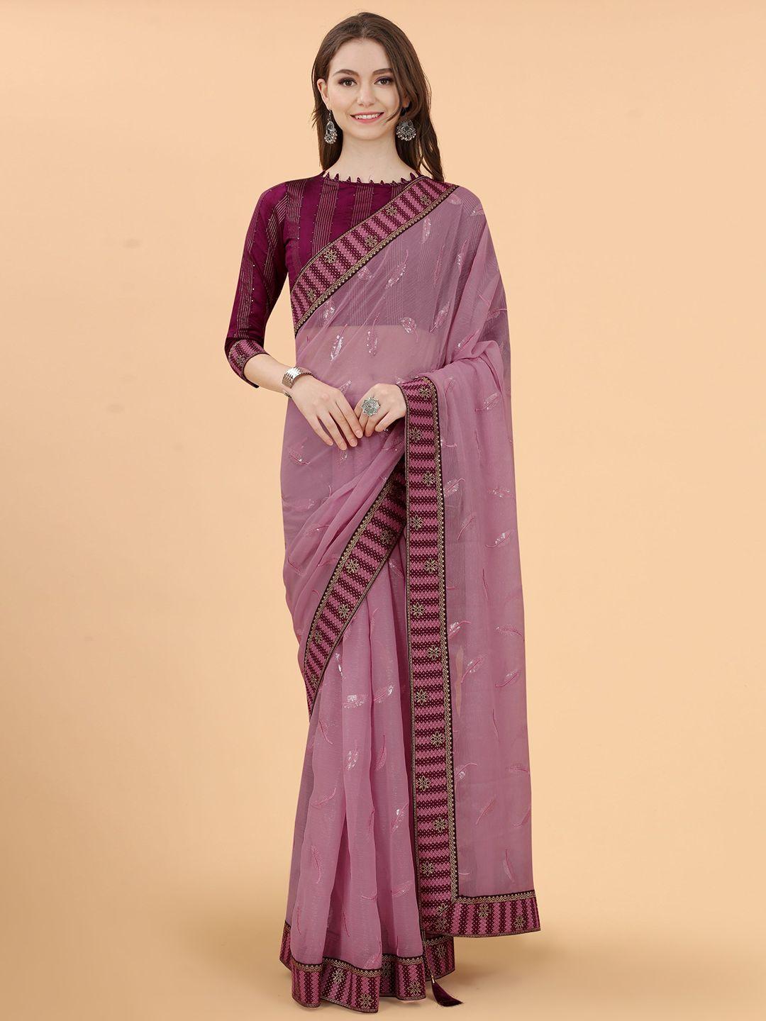 avojee magenta & purple floral embroidered heavy work saree