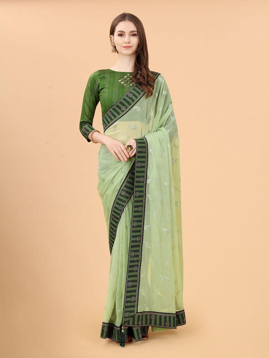 avojee green floral embroidered heavy work saree
