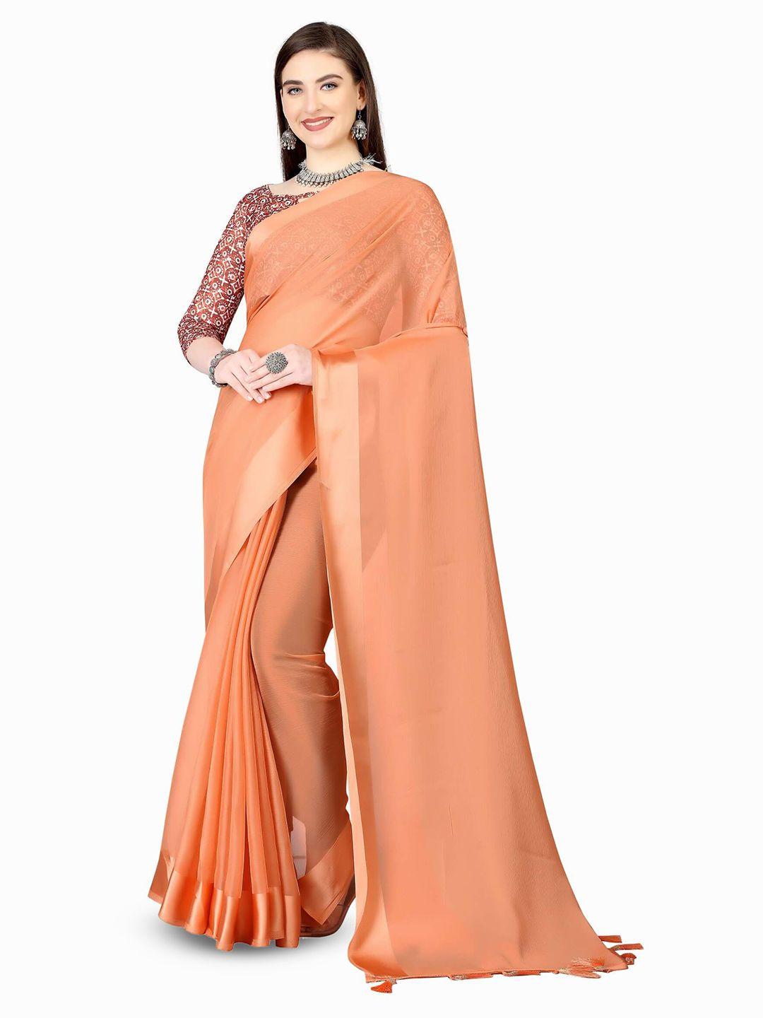 avojee orange & gold-toned zari saree
