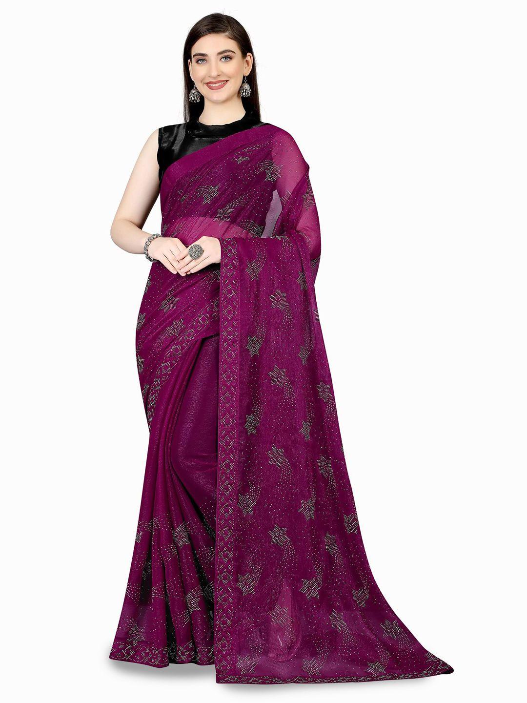 avojee purple & black embellished embroidered saree