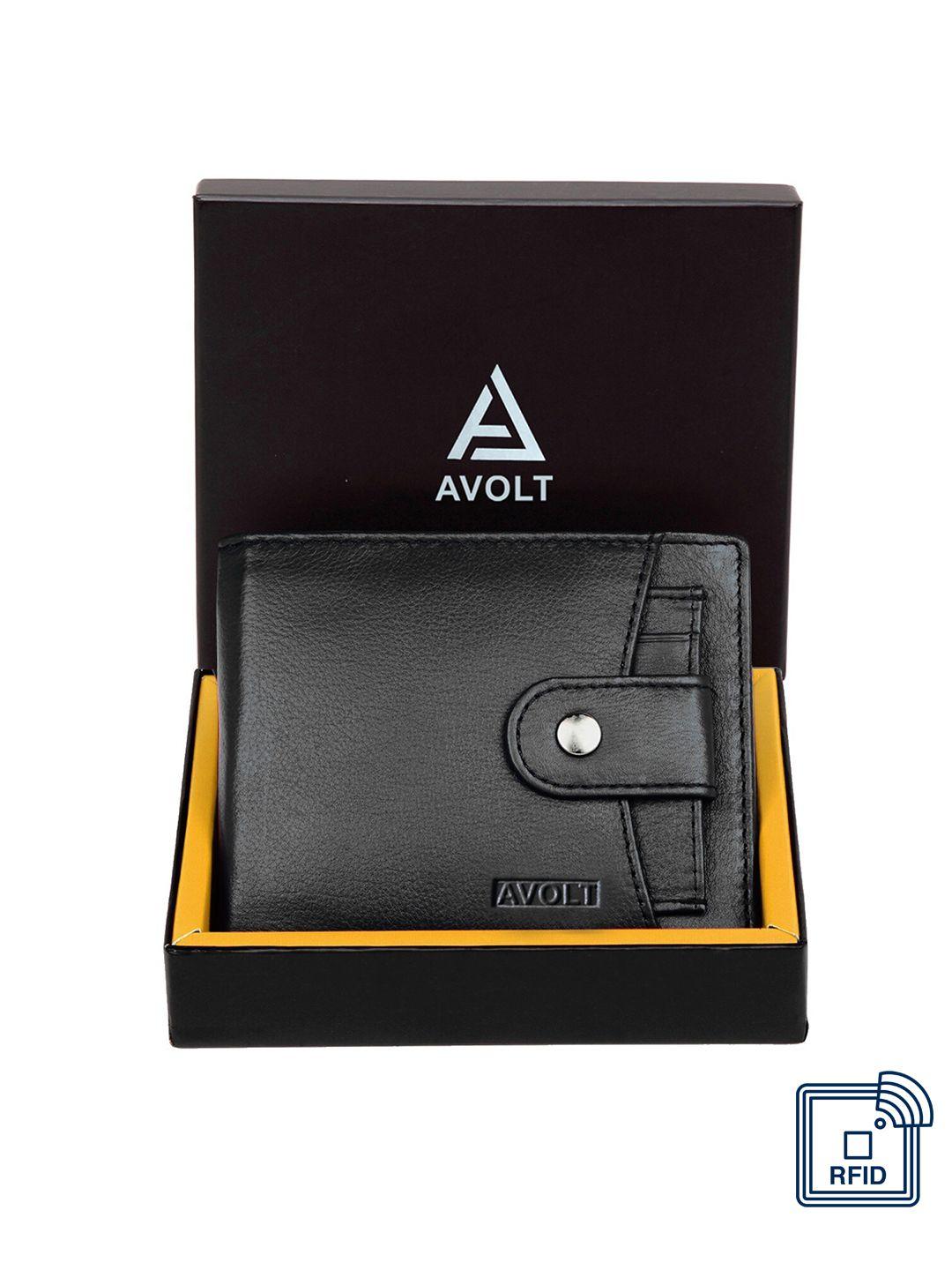 avolt men black leather two fold wallet