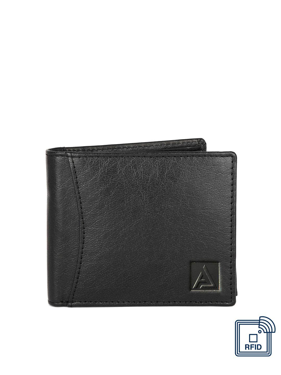 avolt men black leather two fold wallet