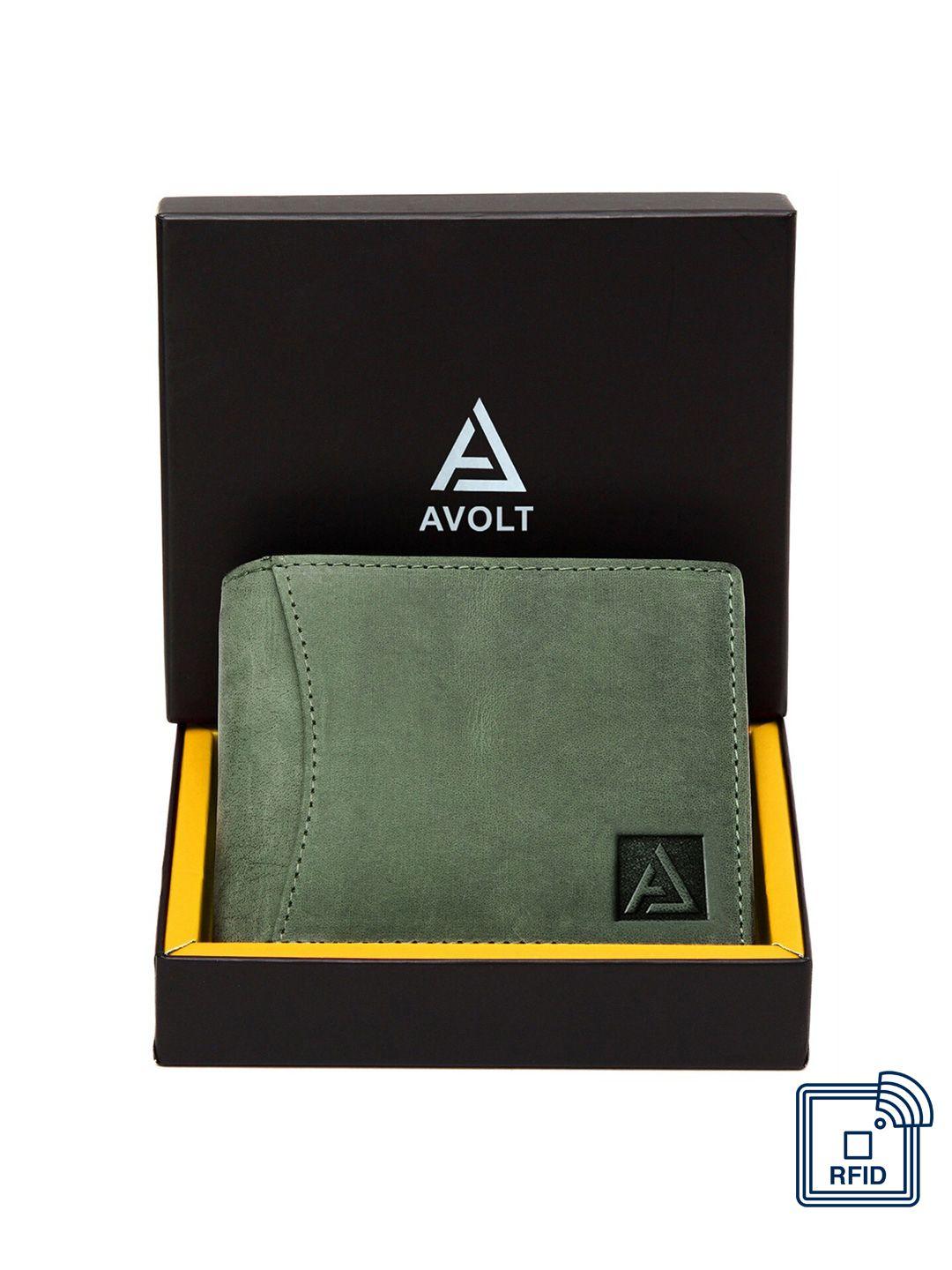avolt men green leather two fold wallet