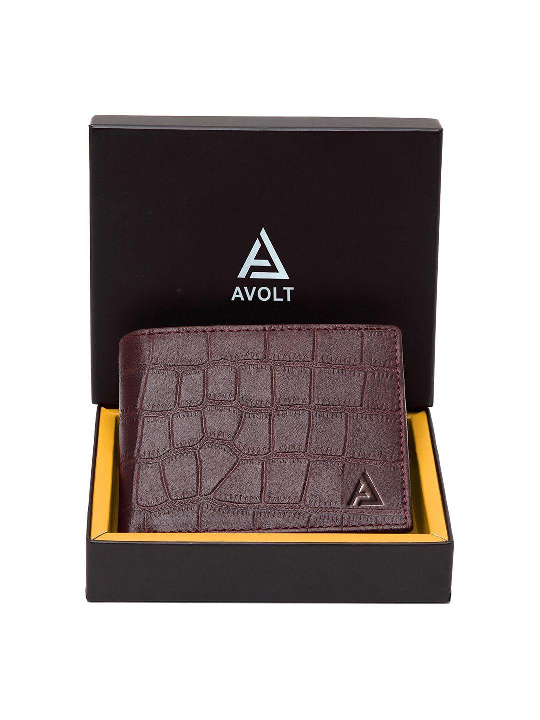 avolt men maroon textured leather two fold wallet