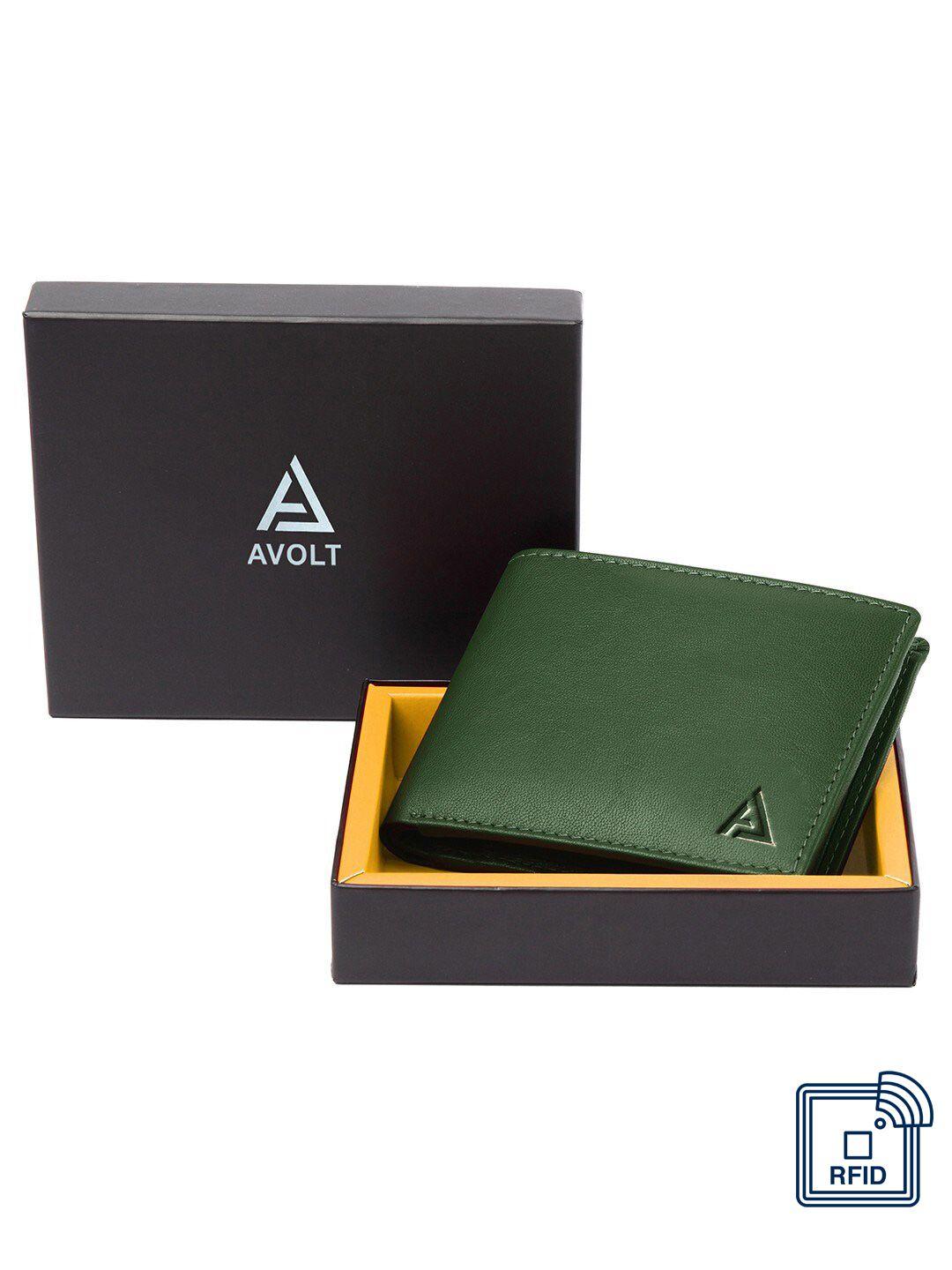 avolt men olive green leather two fold wallet