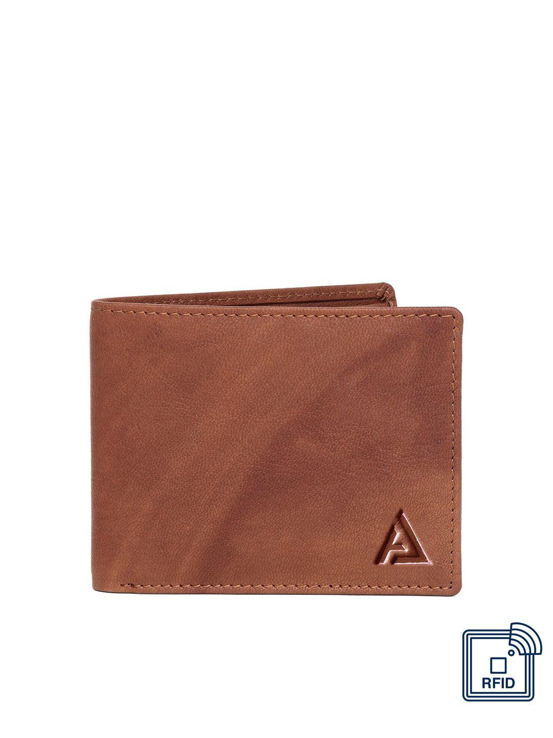 avolt men tan leather two fold wallet