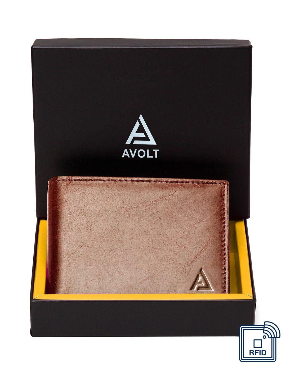 avolt men tan leather two fold wallet