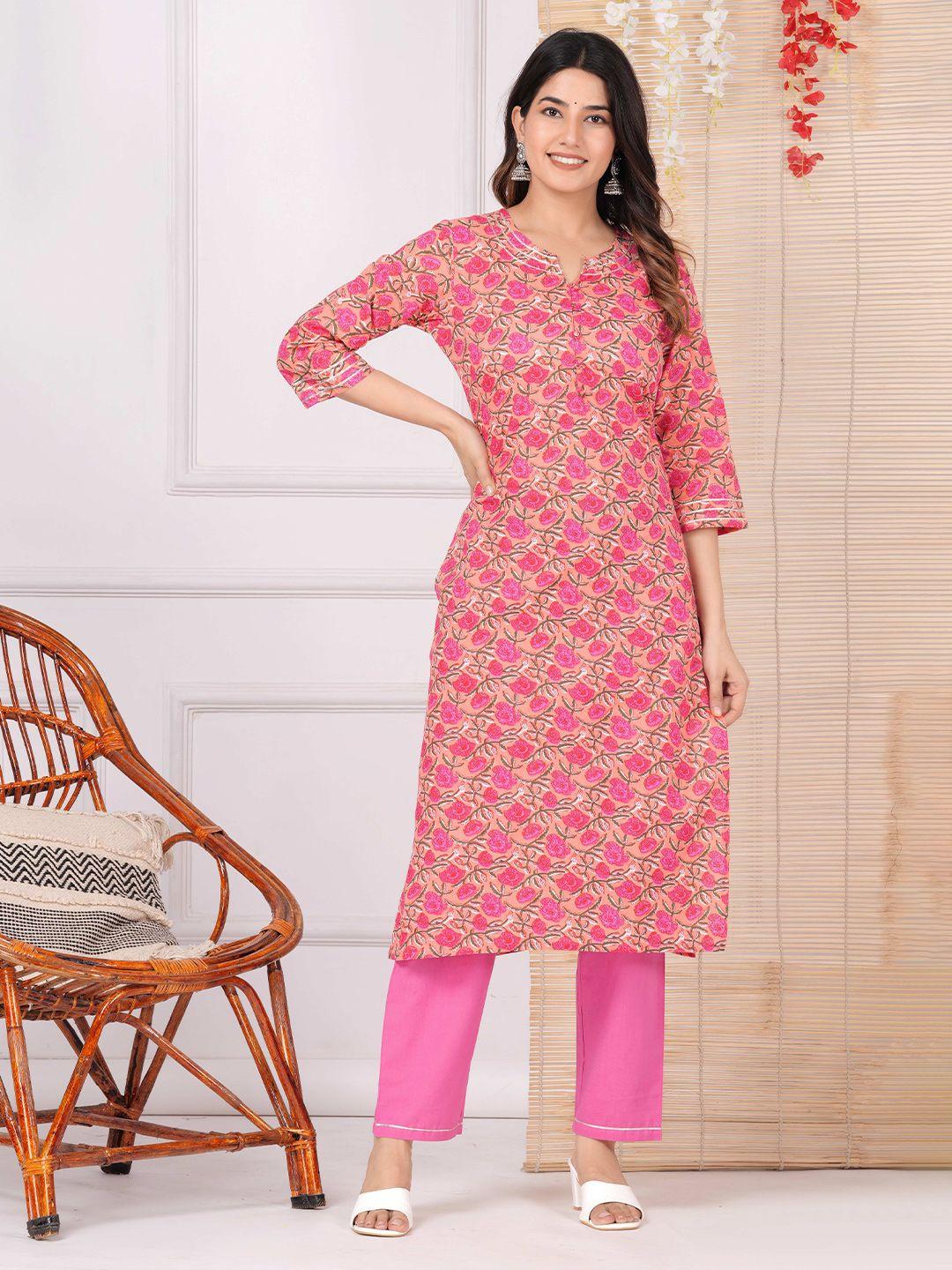 avyco floral printed straight pure cotton kurta