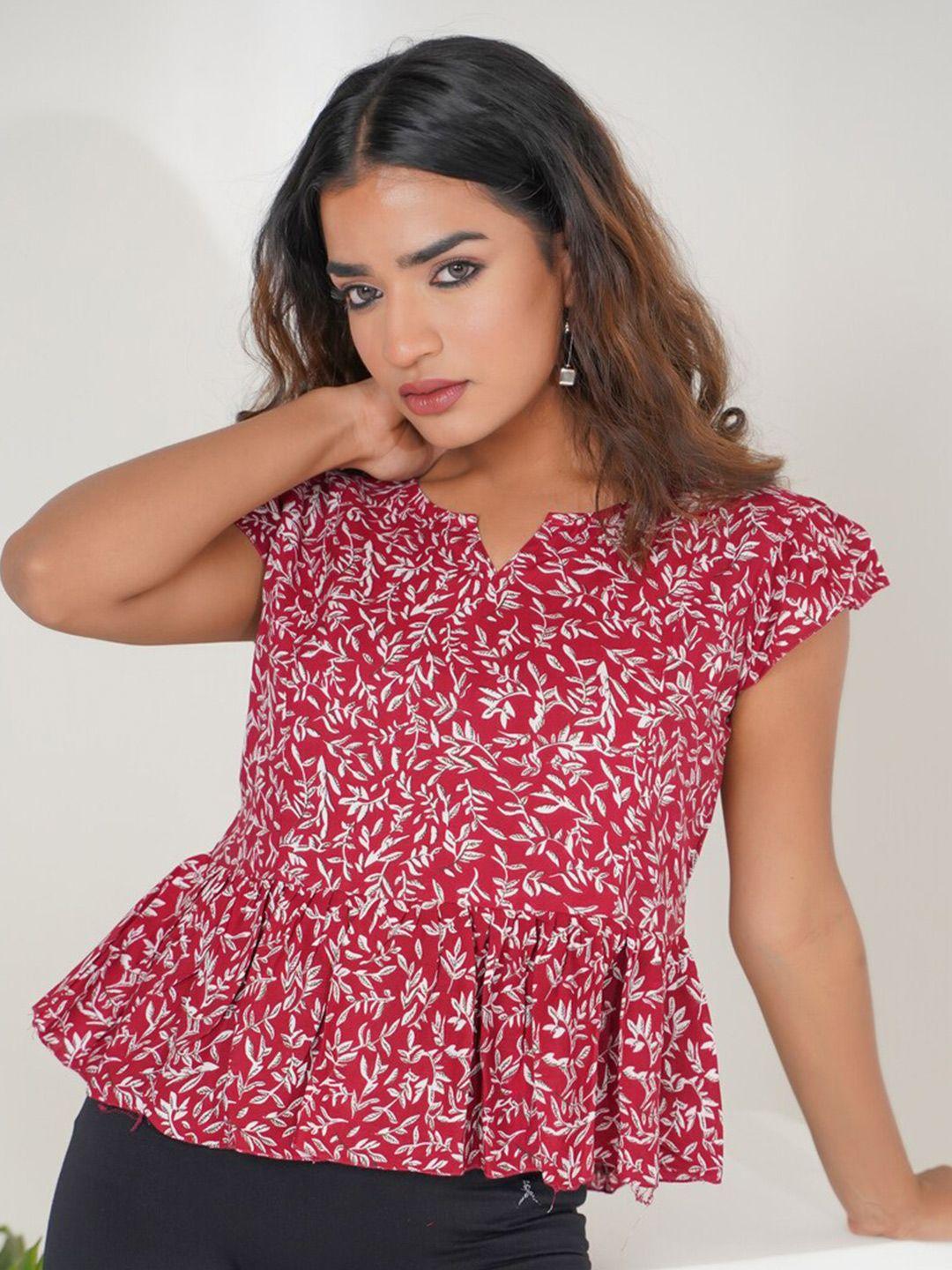 avyco maroon floral print top