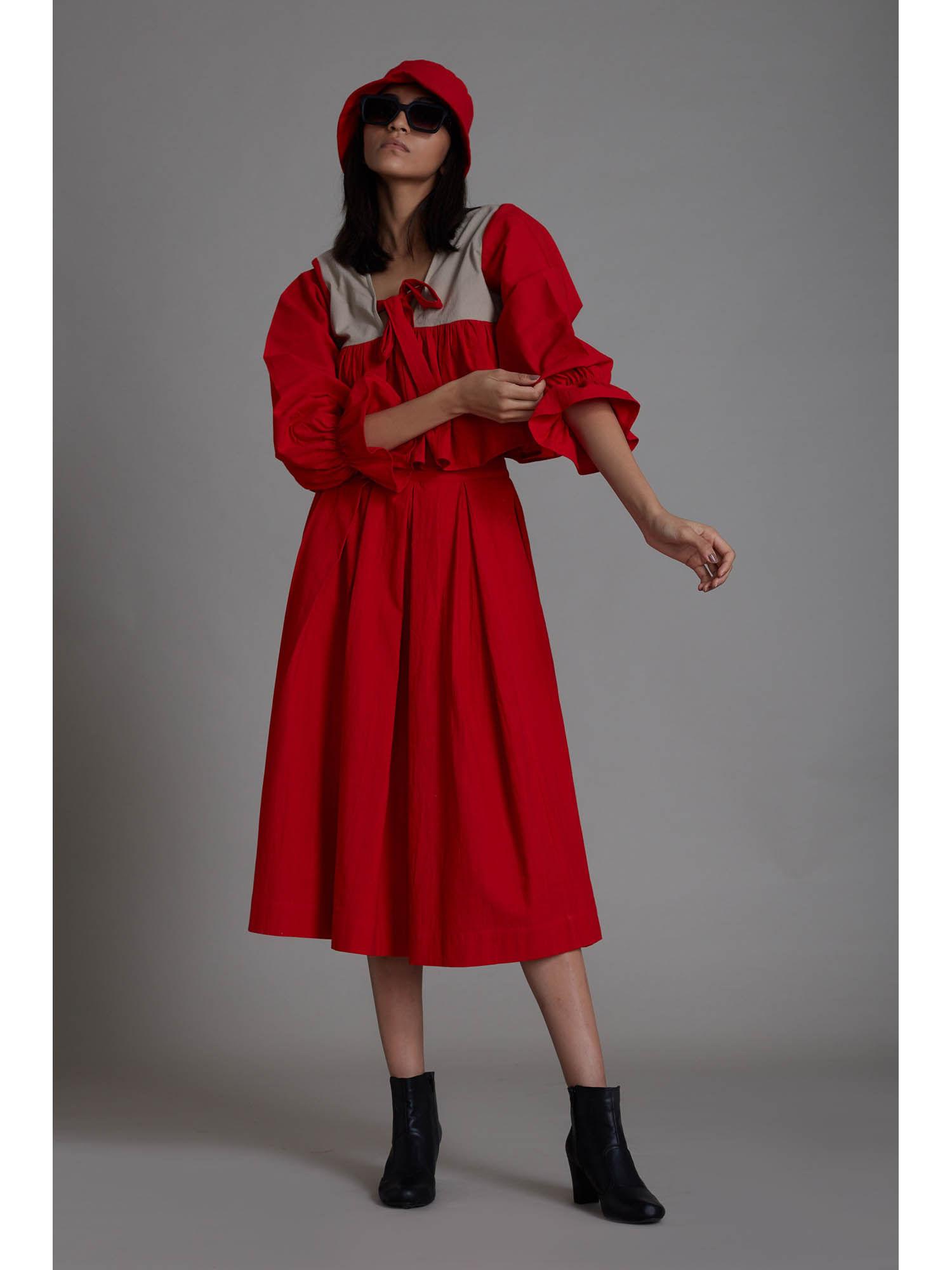 aw red pleated skirt
