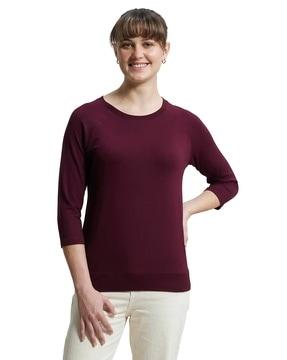 aw14 super combed cotton viscose elastane stretch regular fit round-neck three quarter sleeve t-shirt