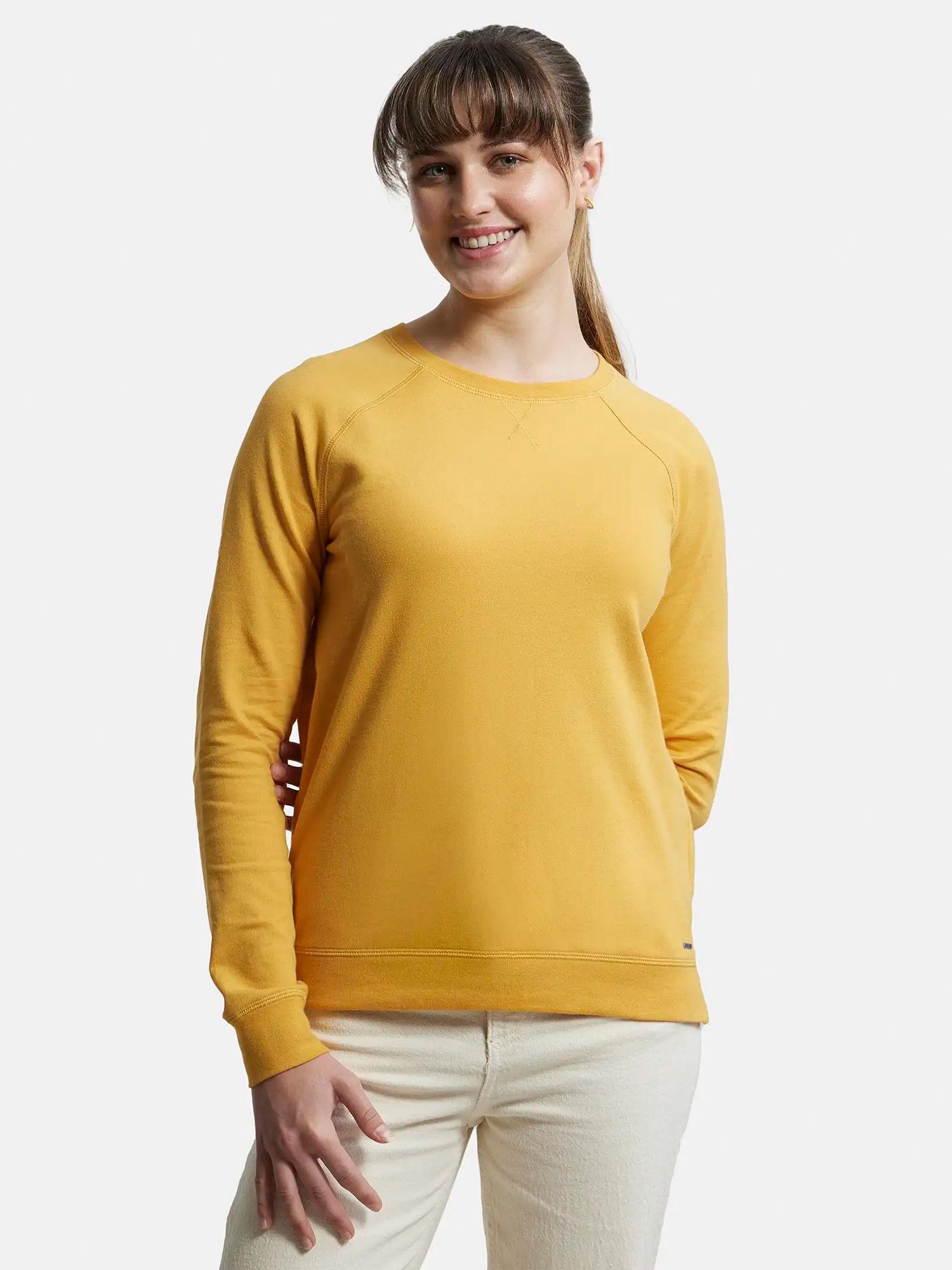 aw67 women's cotton rich french terry fabric sweatshirt with high low styling yellow