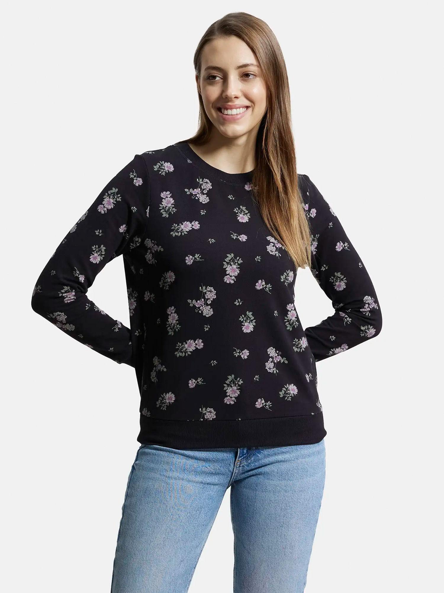 aw68 women's cotton elastane french terry printed sweatshirt black