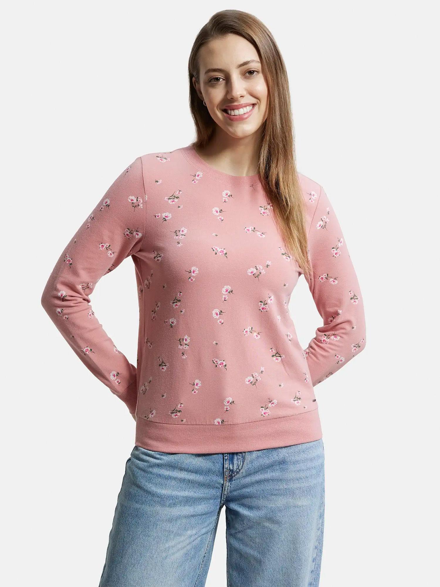 aw68 women's cotton elastane french terry printed sweatshirt pink