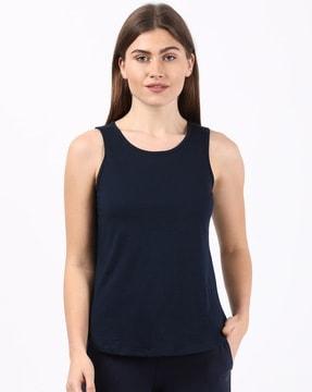 aw77 super combed cotton rich curved hem styled tank top