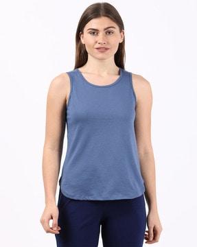 aw77 super combed cotton rich curved hem styled tank top