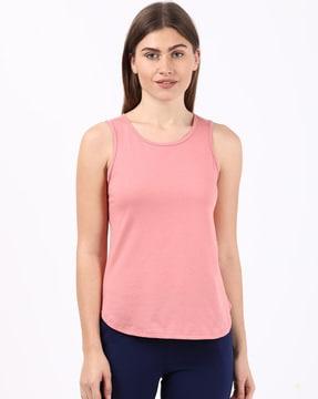 aw77 super combed cotton rich curved hem styled tank top