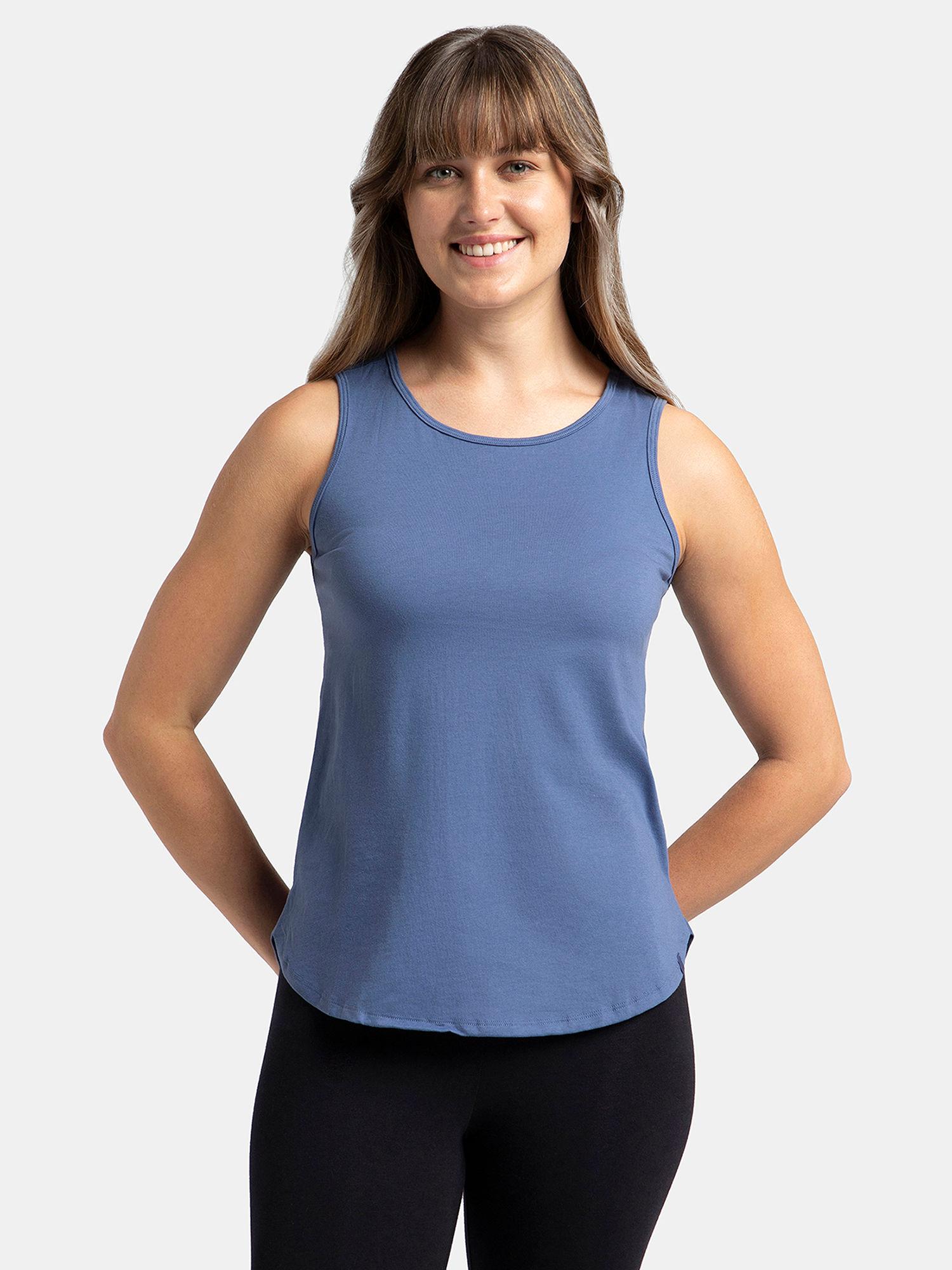 aw77 women's super combed cotton rich tank top blue