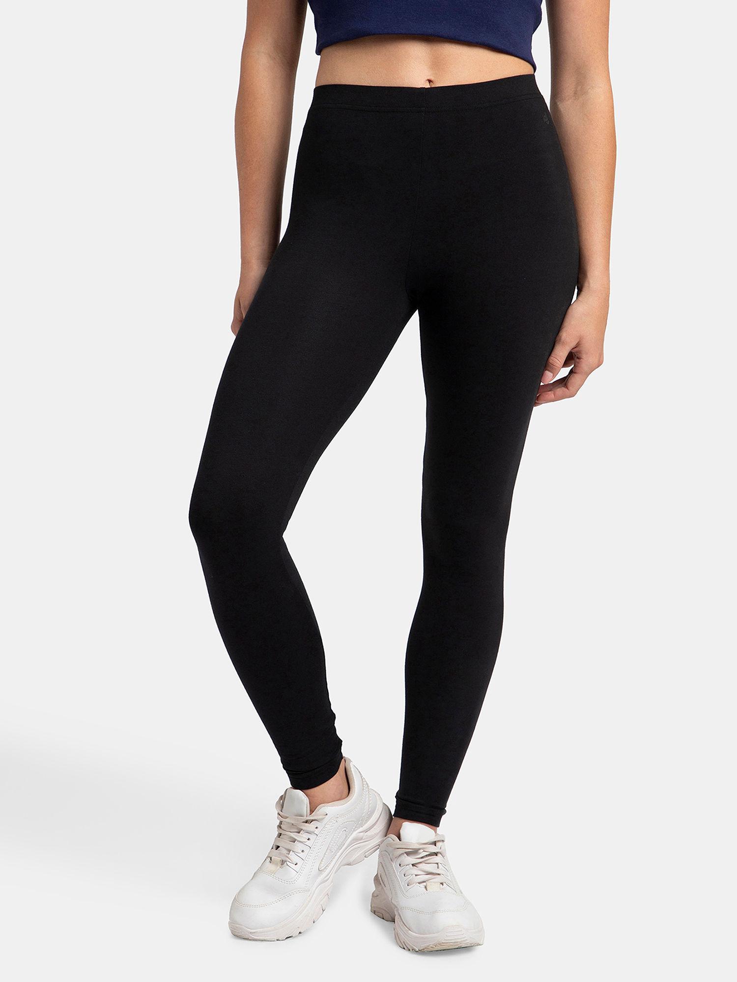 aw87 women's cotton elastane leggings with ultrasoft waistband black