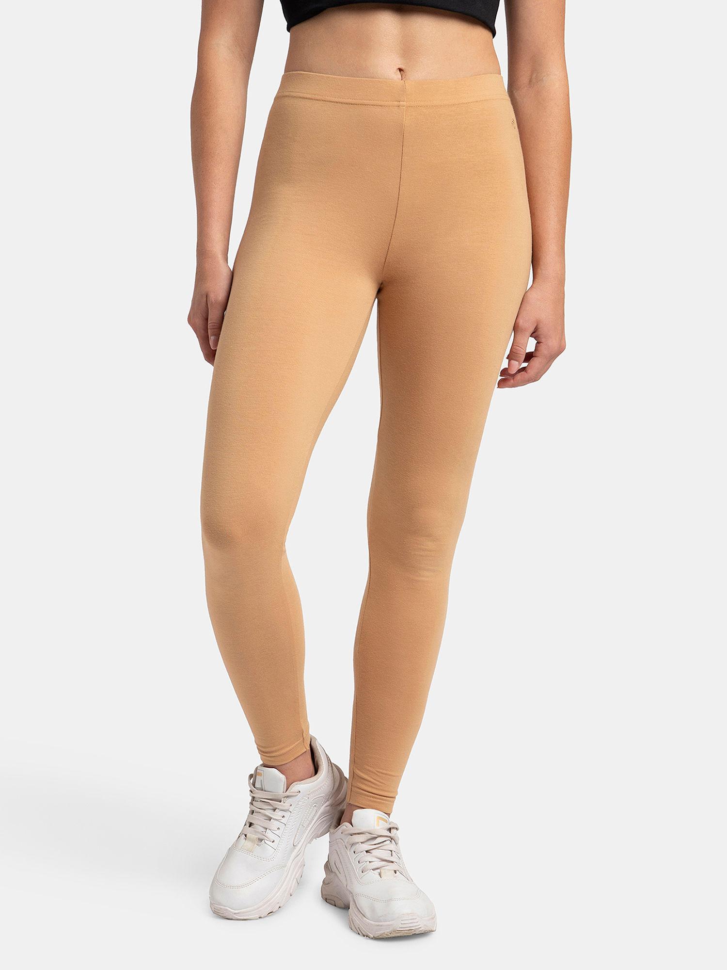 aw87 women's cotton elastane leggings with ultrasoft waistband brown