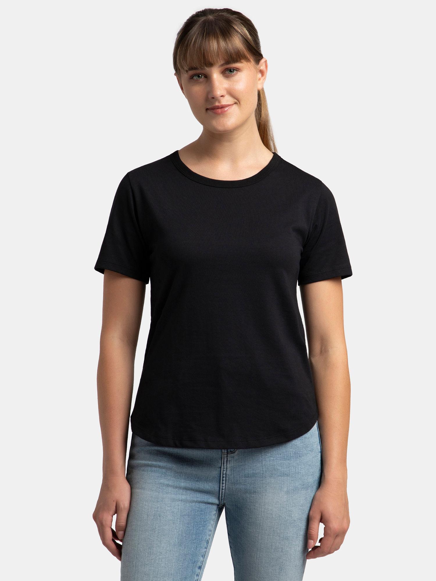 aw88 women's super combed cotton rich crew neck t-shirt black