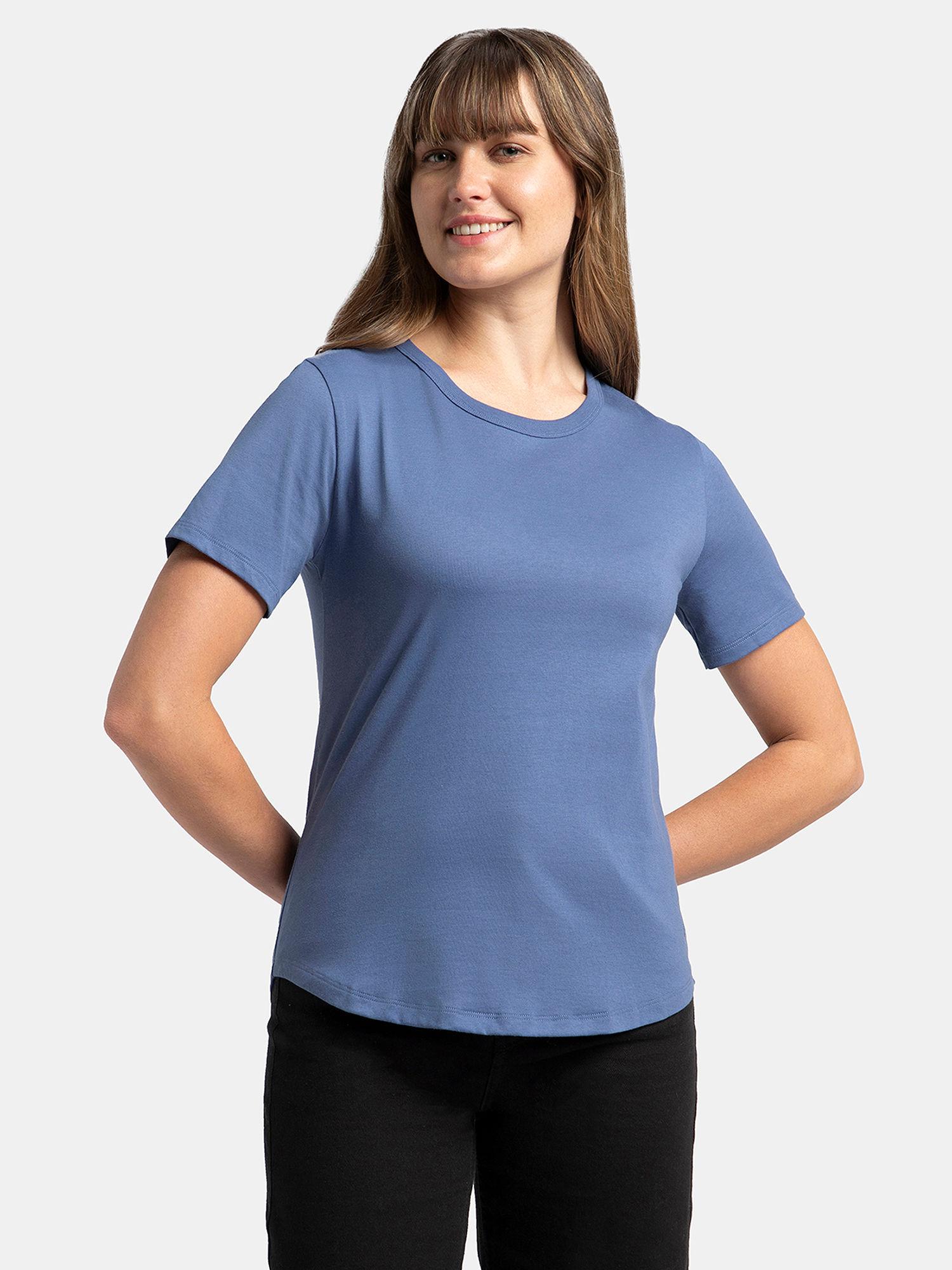 aw88 women's super combed cotton rich crew neck t-shirt blue