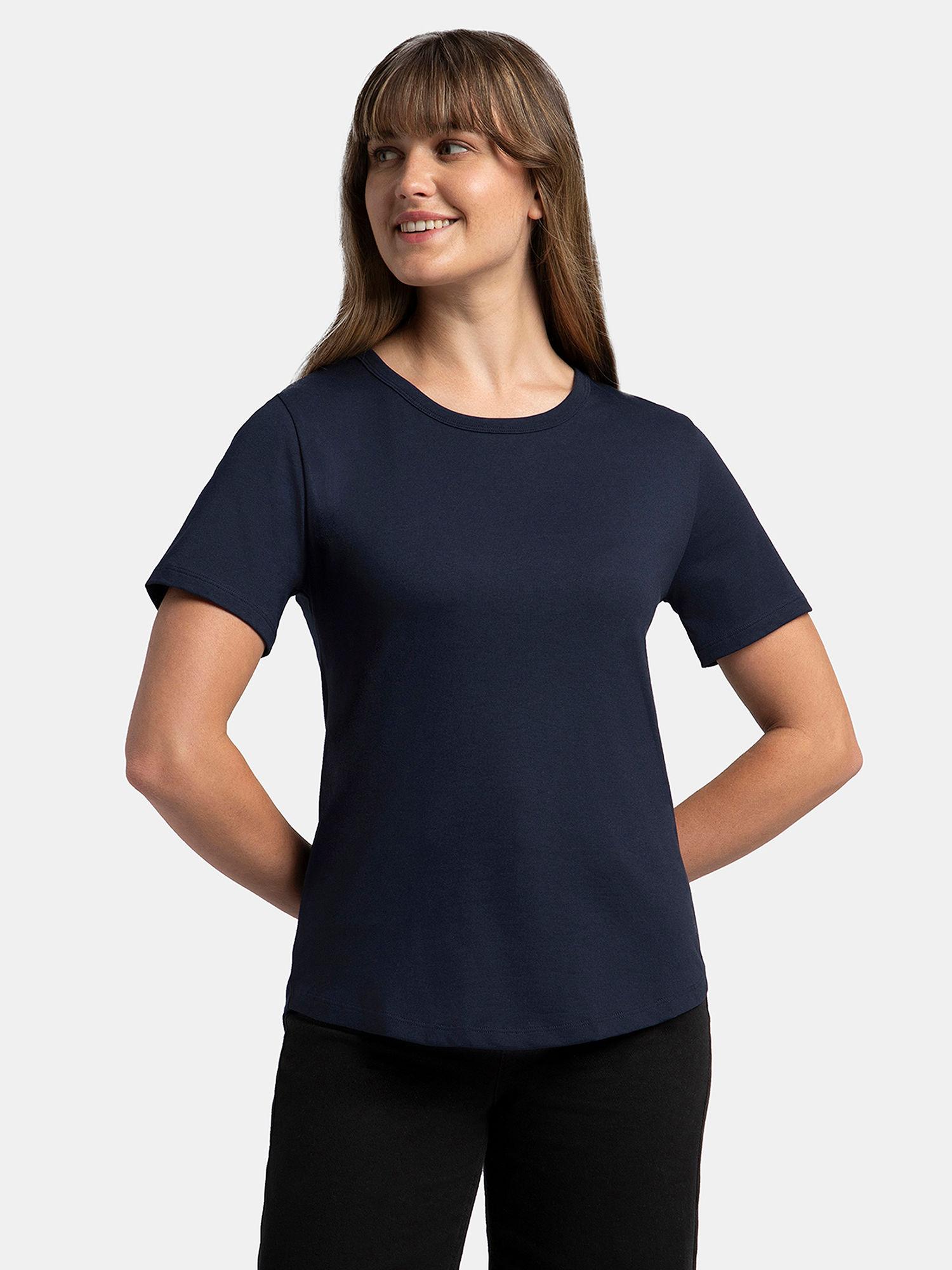 aw88 women's super combed cotton rich crew neck t-shirt navy blue