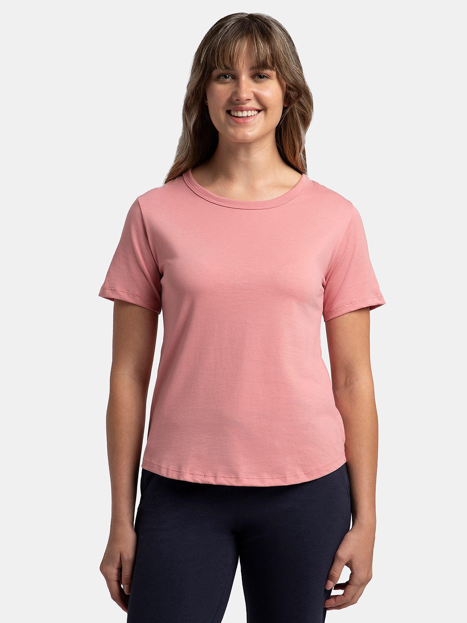 aw88 women's super combed cotton rich crew neck t-shirt pink