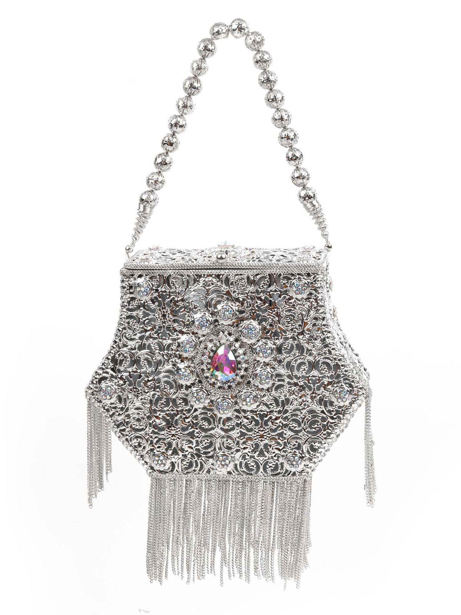 awe-worthy silver metal hand bag