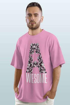awesome mickey round neck mens oversized t-shirt - baby pink