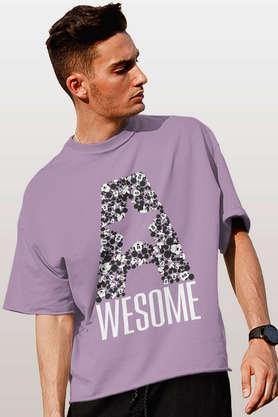 awesome mickey round neck mens oversized t-shirt - lavender