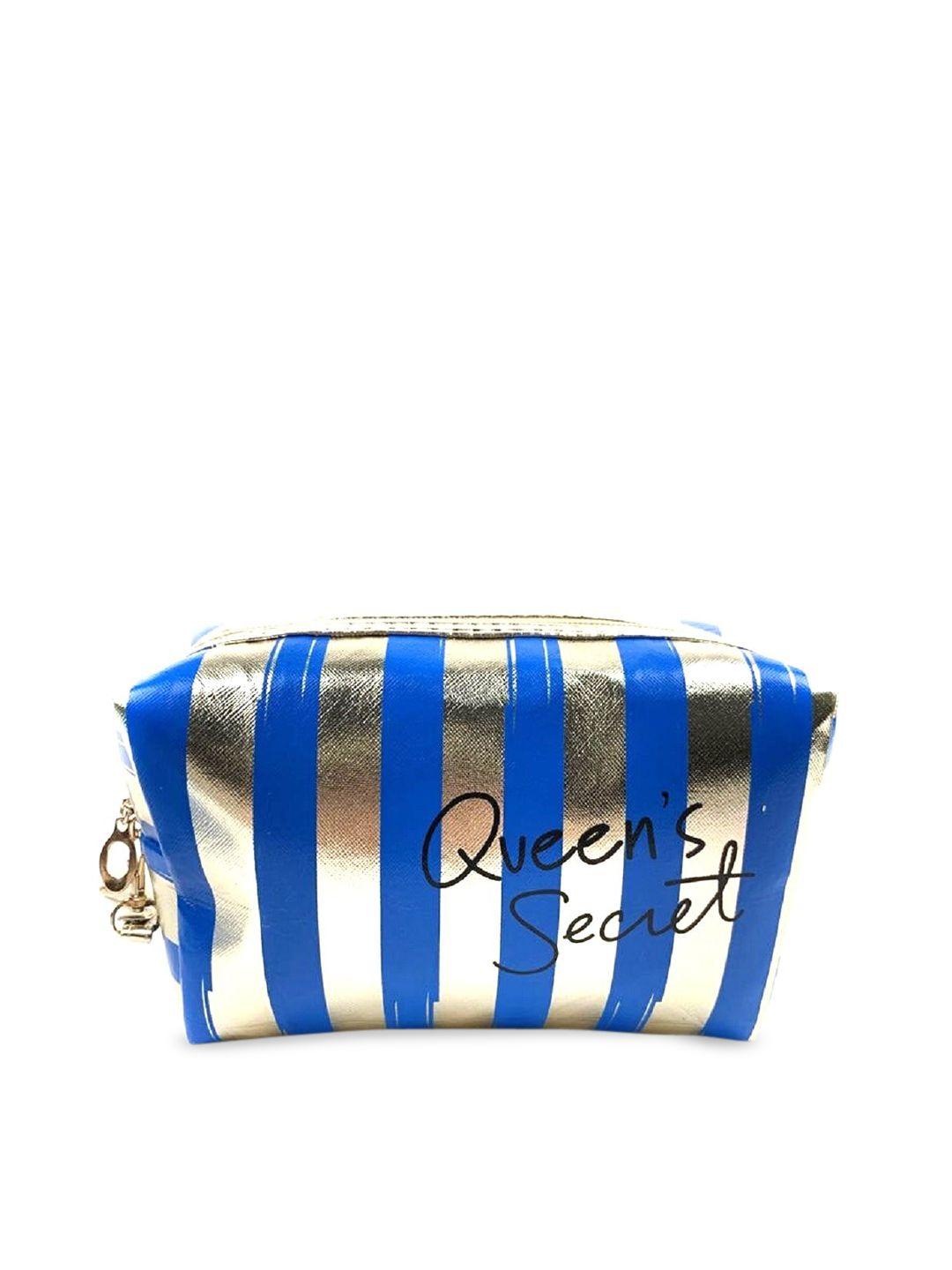 awestuffs blue & gold-toned striped cosmetic pouch
