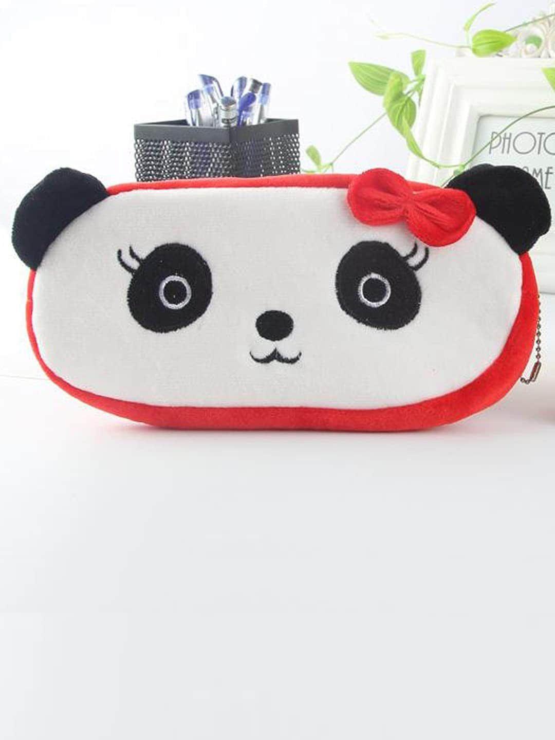 awestuffs red & white printed panda shaped travel pouch
