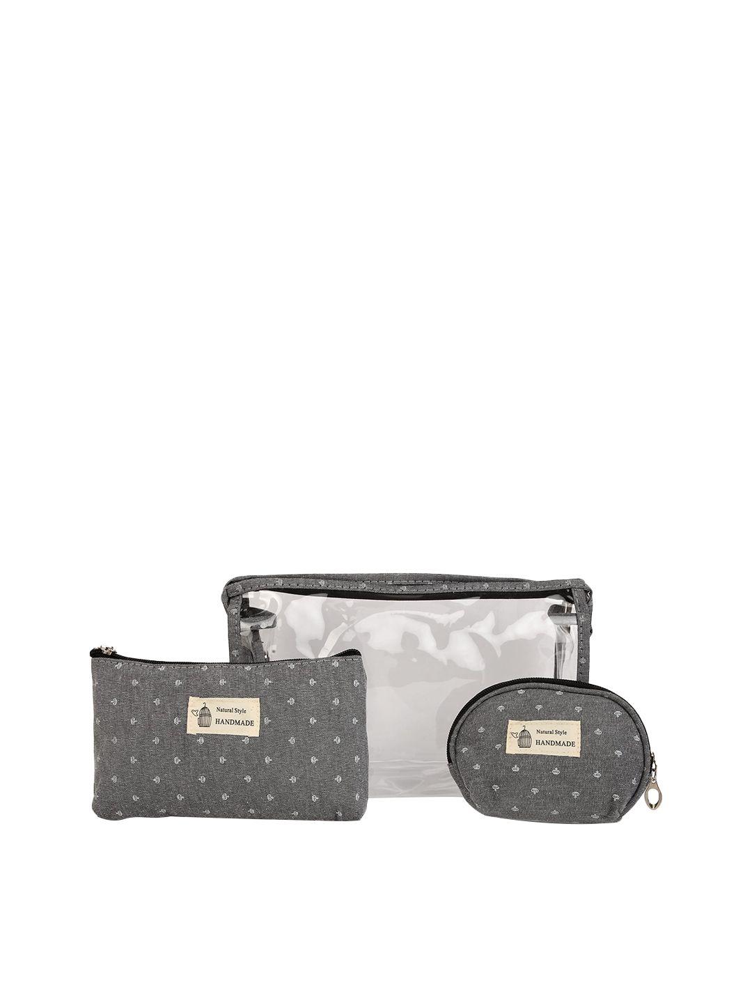 awestuffs set of 3 grey printed makeup & toiletry pouch