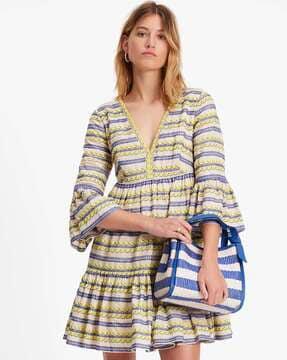 awning striped embroidered dress