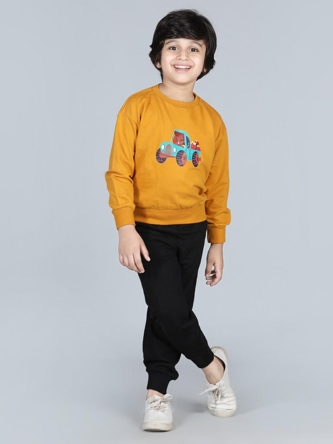 aww hunnie boys mustard & black printed t-shirt with trousers