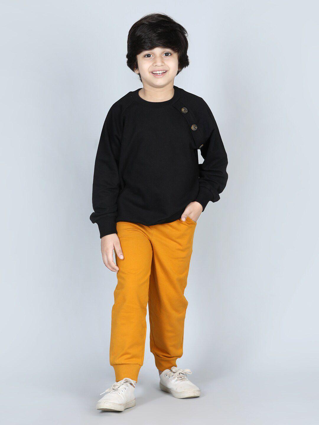 aww hunnie boys black & mustard t-shirt with trousers