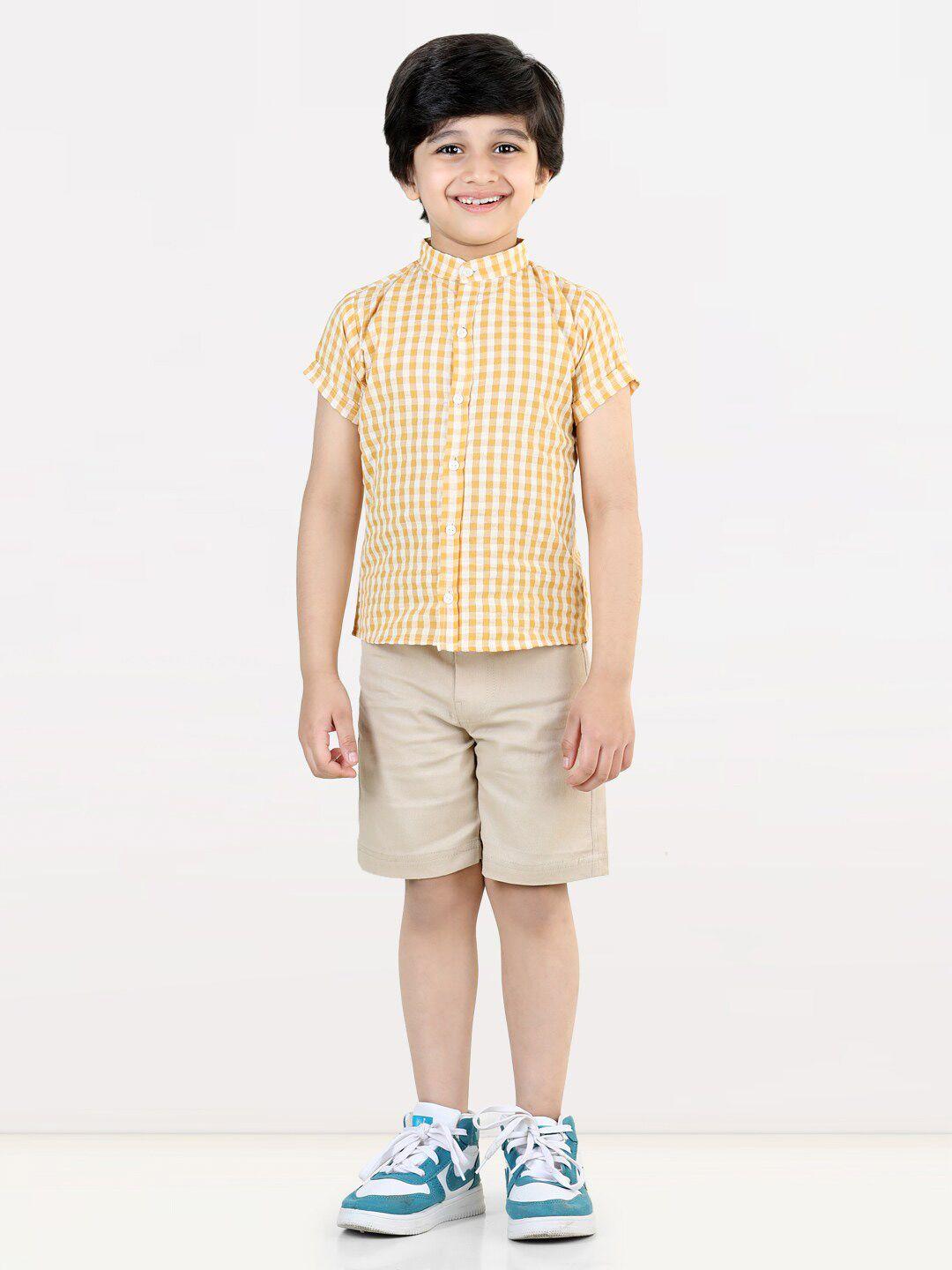 aww hunnie boys checked cotton shirt with shorts set