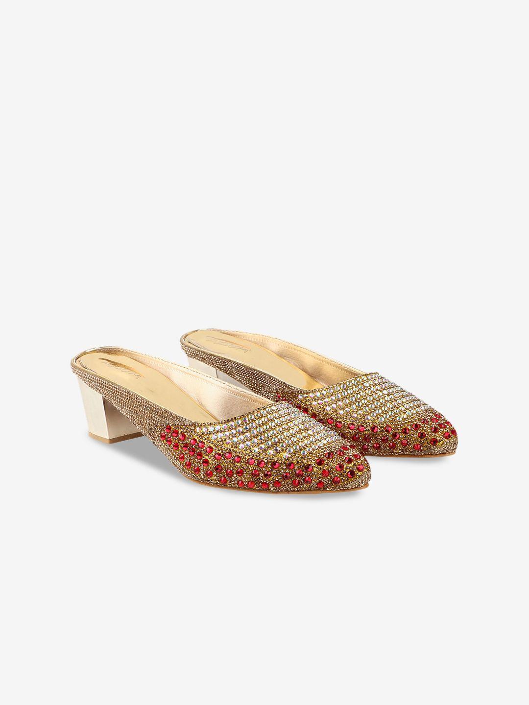 axium embellished party block mules