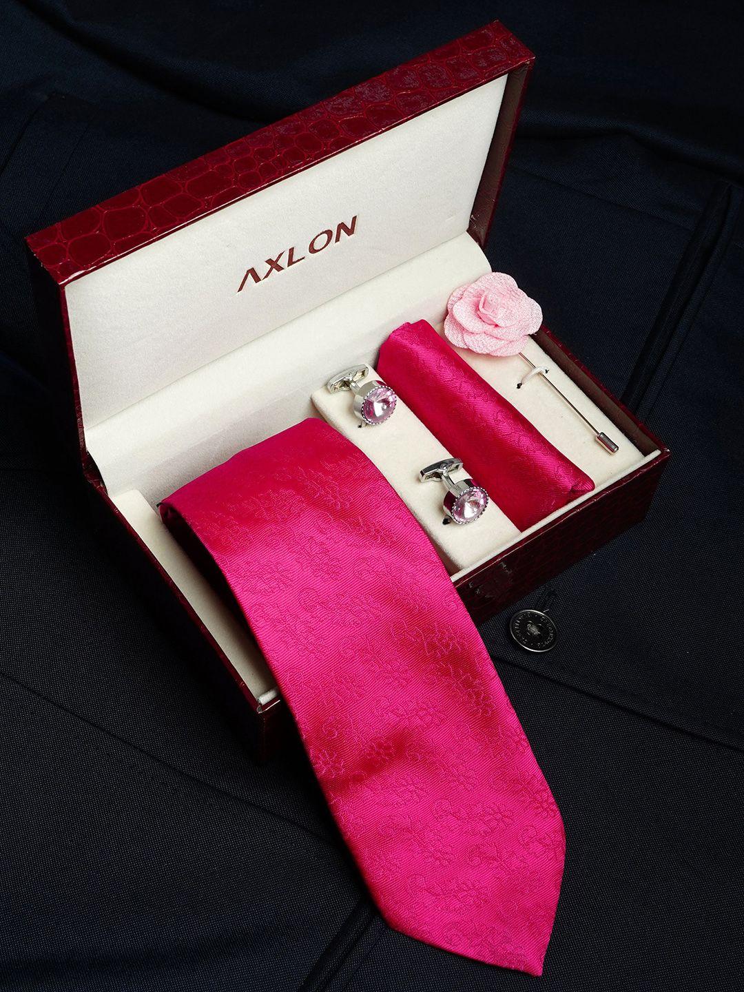 axlon men micro floral printed tie set with pocket square-cufflink & flower pin