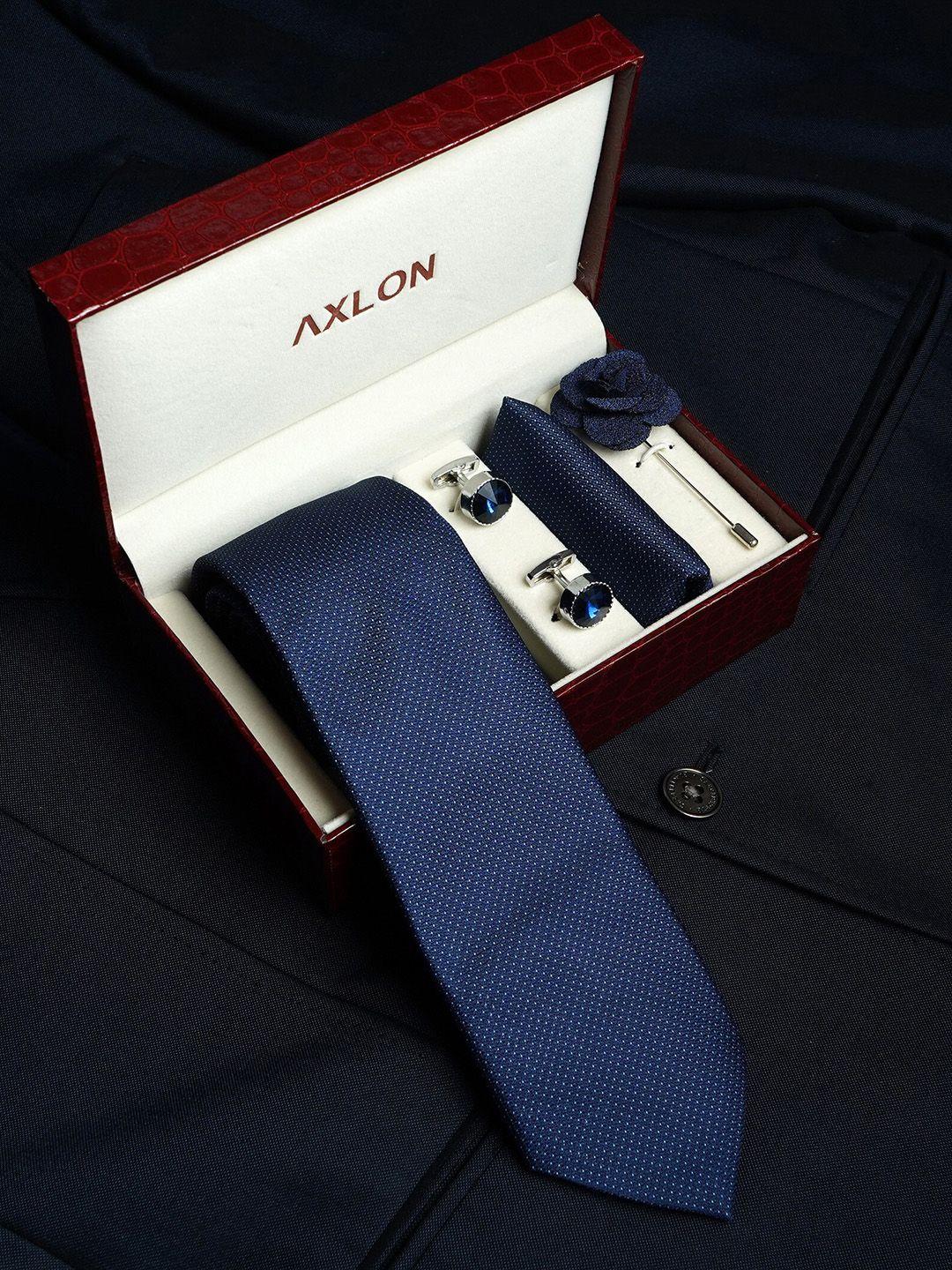 axlon men printed tie set with pocket square, cufflink & flower pin