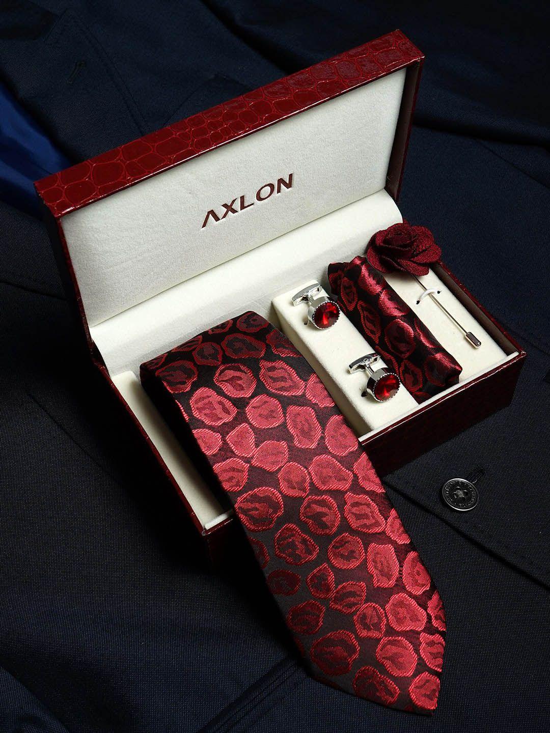 axlon set of 4 printed necktie pocket square with cufflink & flower pin accessory gift set