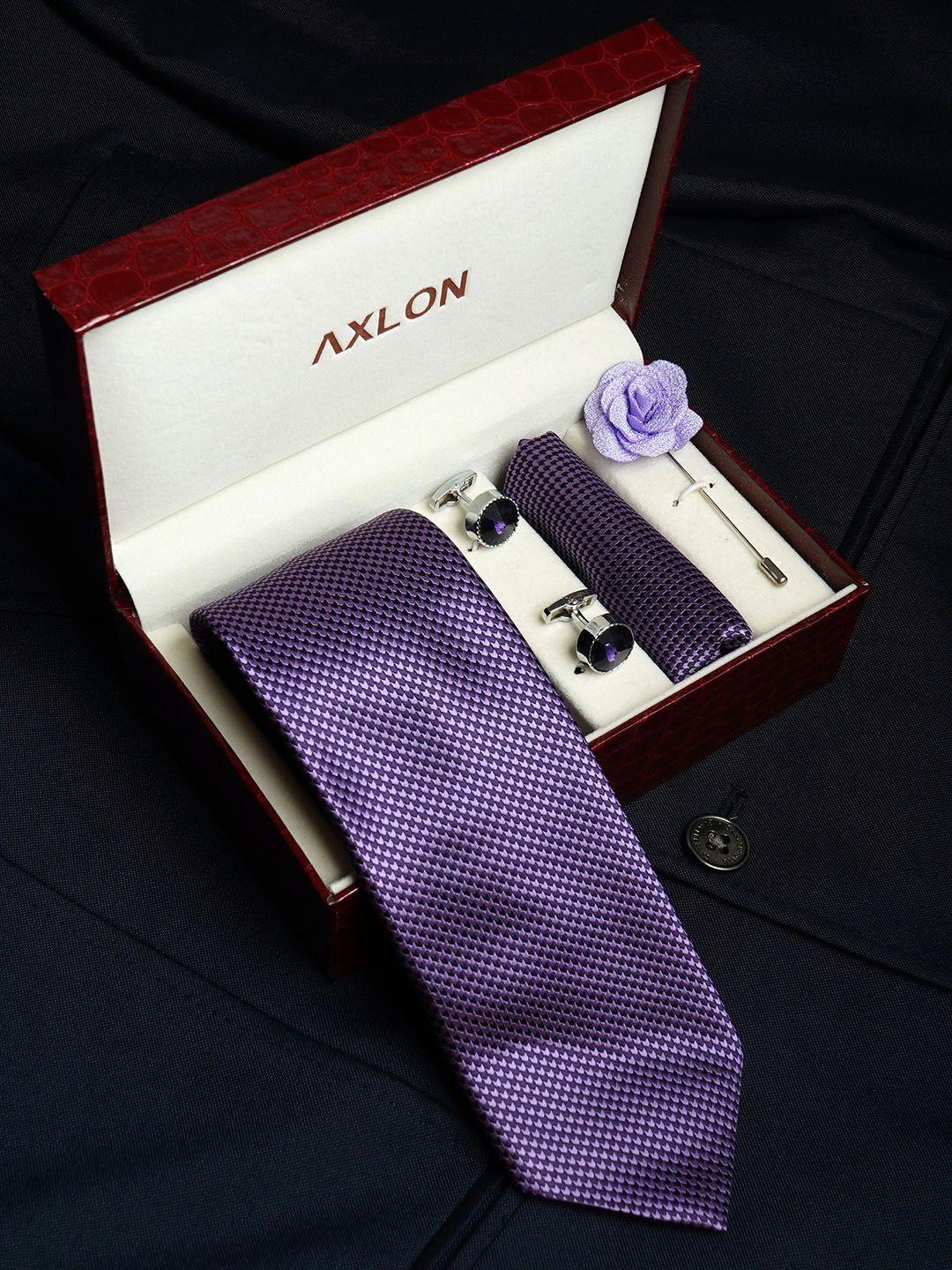 axlon set of 4 printed necktie pocket square with cufflink & flower pin accessory gift set