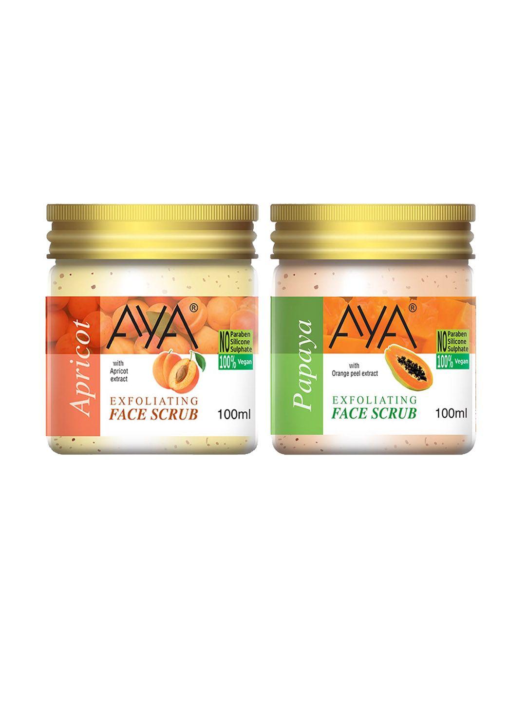 aya set of 2 apricot & papaya exfoliating face scrubs - 100 ml each