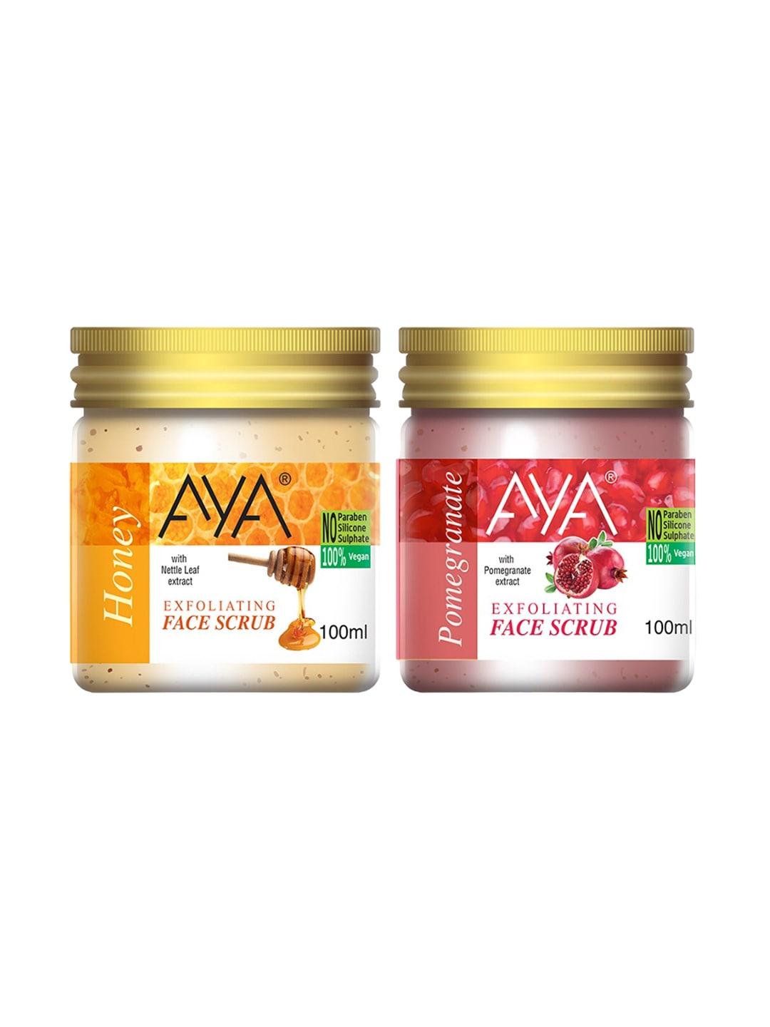 aya set of 2 honey & pomegranate exfoliating face scrubs - 100 ml each