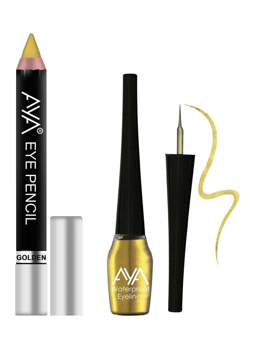 aya set of eye pencil kajal eyeliner & waterproof eyeliner - golden