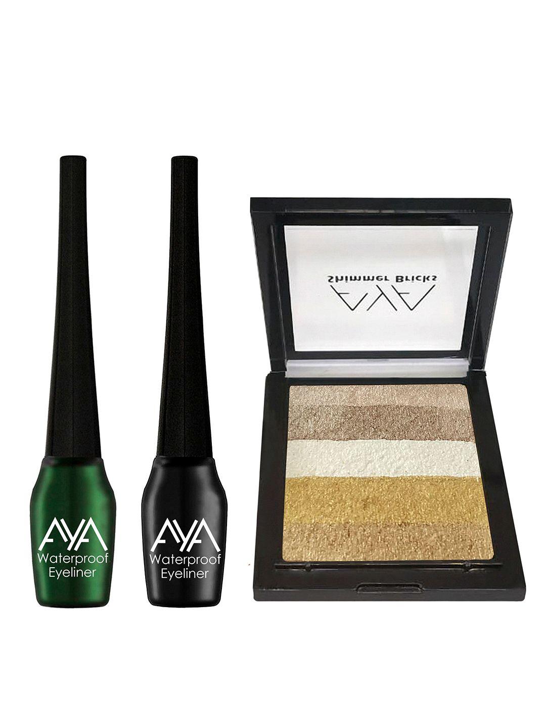 aya eyeliner & shimmer brick highlighter makeup gift set