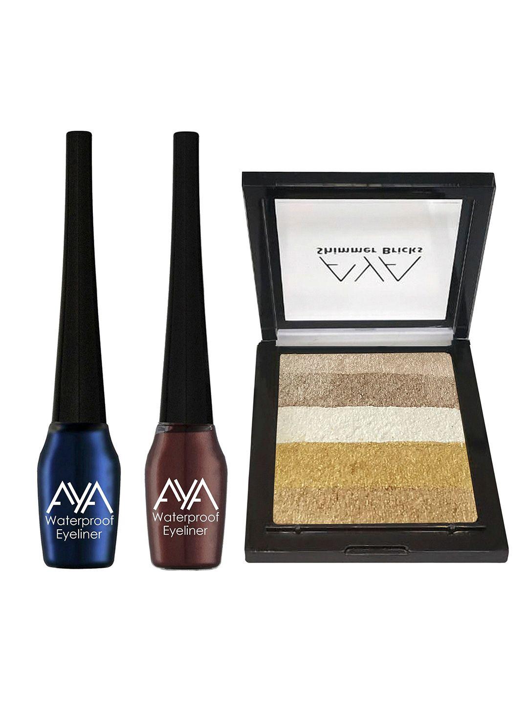 aya eyeliner & shimmer brick highlighter makeup gift set